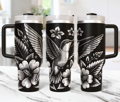 Colibri Tumbler Wrap Laser Svg, 40oz Laser Gravé Tumbler Wrap, Floral Colibri 40 oz Tumbler Laser File Design Laser Gravure Svg