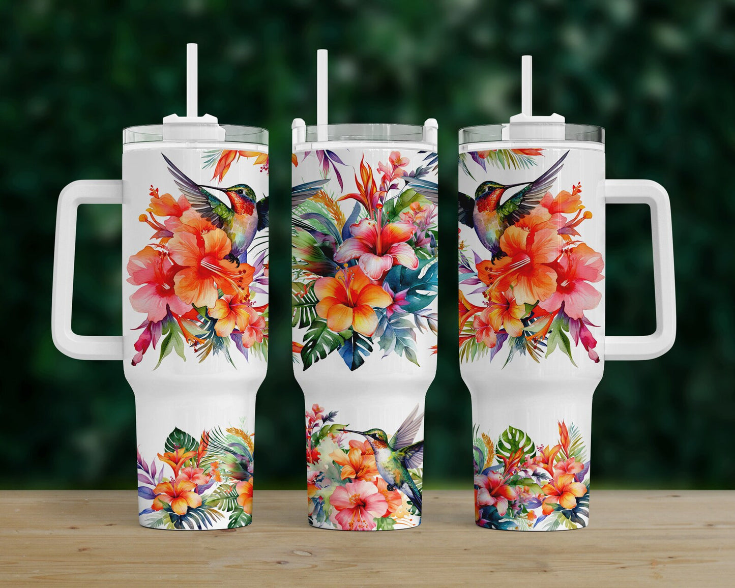 Kolibri Png 40oz Quencher Tropische Blumen Tumbler