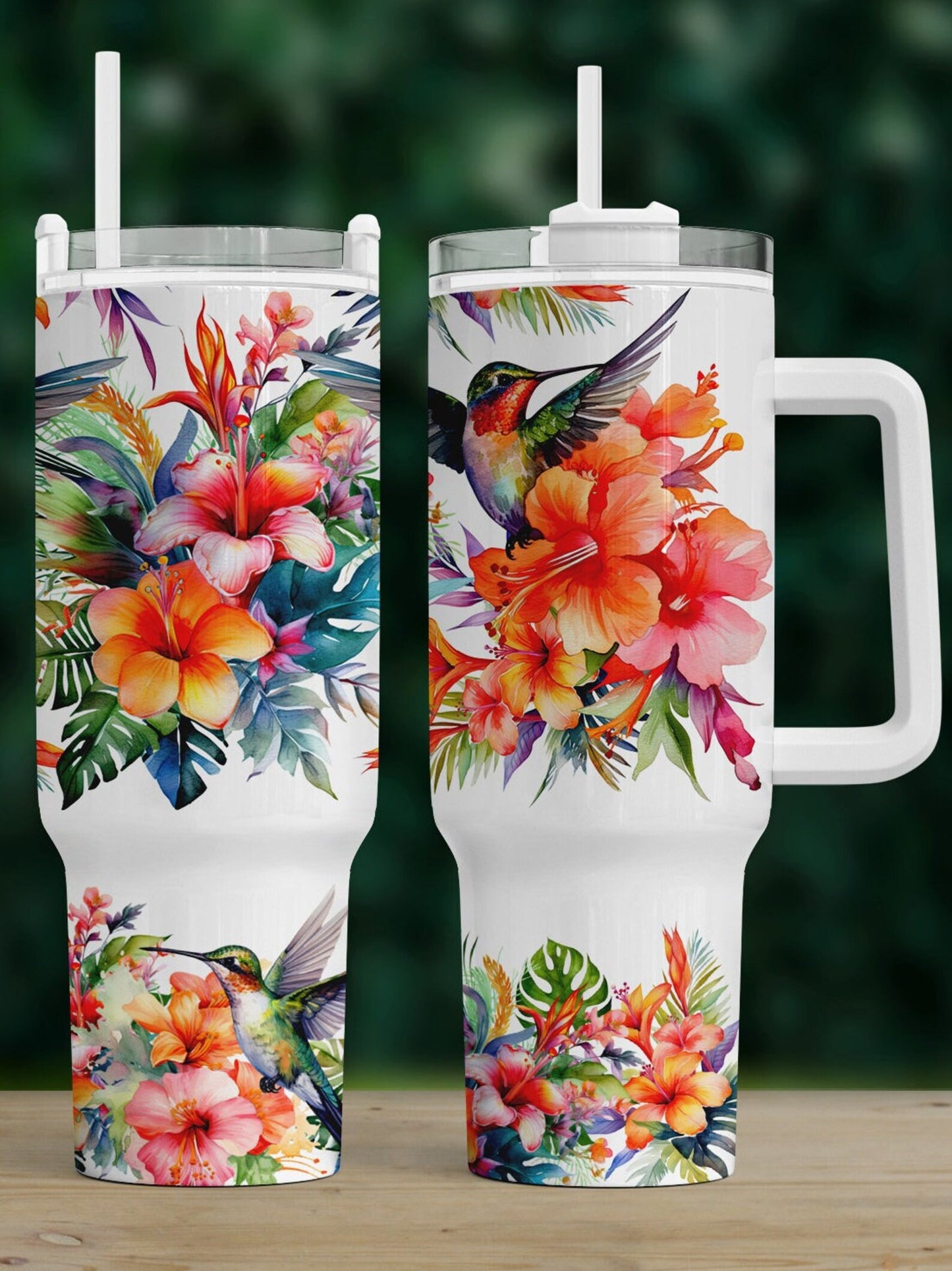 Kolibri Png 40oz Quencher Tropische Blumen Tumbler