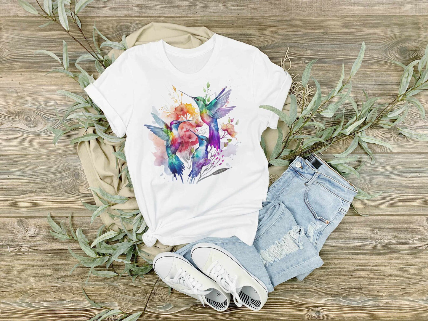 Watercolor Hummingbird T-Shirt, Nature-Inspired Design Shirt,