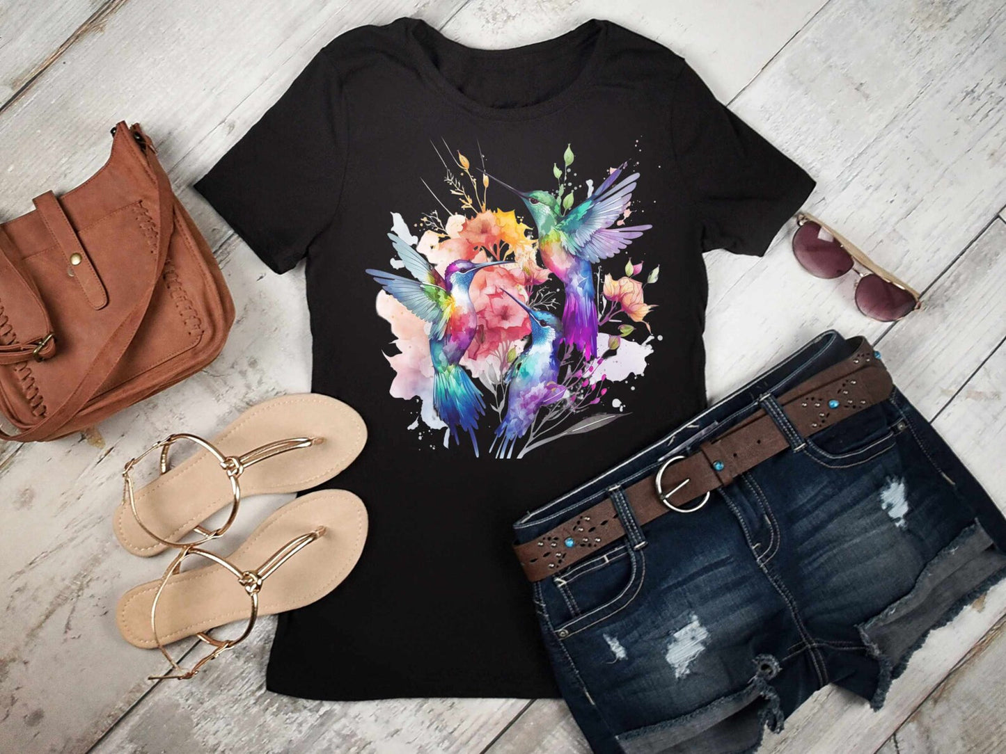 Watercolor Hummingbird T-Shirt, Nature-Inspired Design Shirt,