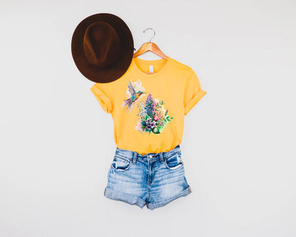 Floral Hummingbird T-shirt, Animal Lover T-shirt, Spring Birds, Flower Shirt, Colorful Shirt, The Perfect Gift