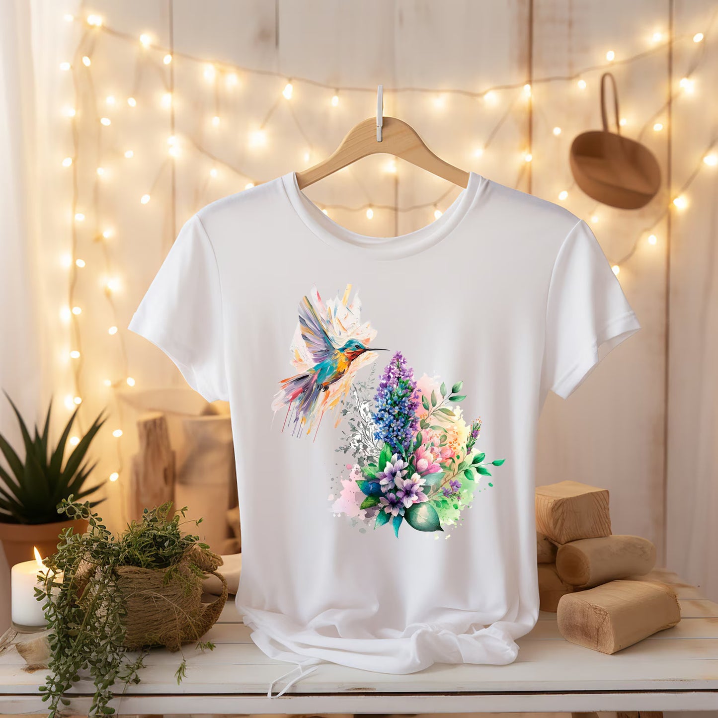 T-shirt floral Colibri, T-shirt Animal Lover, Oiseaux de printemps, Chemise fleurie, Chemise colorée, Le cadeau parfait