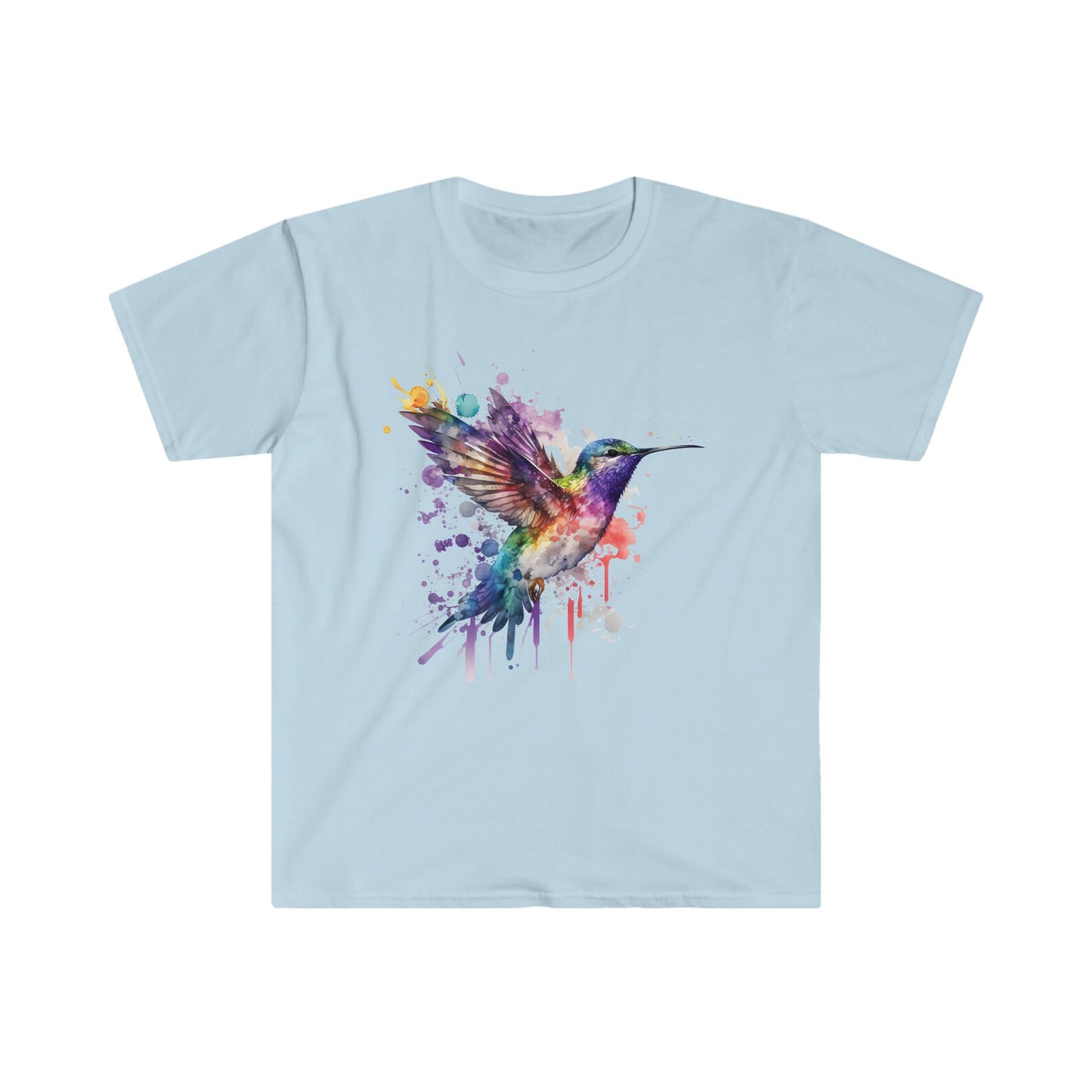 Chemise aquarelle Splash Hummingbird, t-shirt coloré aquarelle colibri, cadeau de tee-shirt mignon colibri pour maman, haut coloré colibri