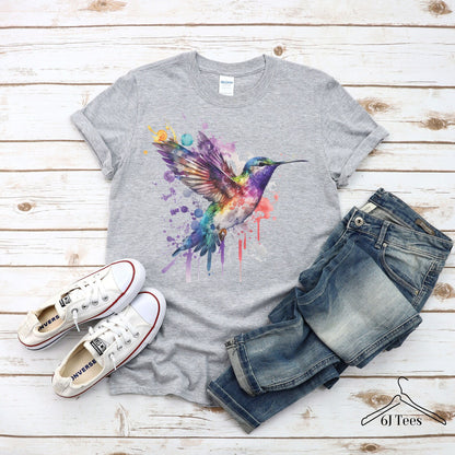 Chemise aquarelle Splash Hummingbird, t-shirt coloré aquarelle colibri, cadeau de tee-shirt mignon colibri pour maman, haut coloré colibri