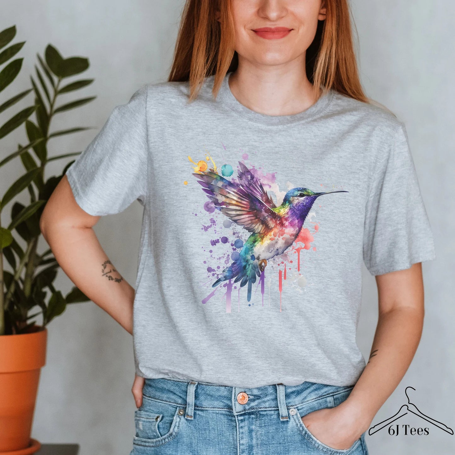 Chemise aquarelle Splash Hummingbird, t-shirt coloré aquarelle colibri, cadeau de tee-shirt mignon colibri pour maman, haut coloré colibri