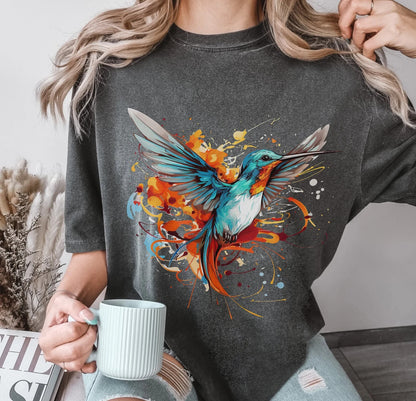 Comfort Colors Kolibri T-Shirt, Tierliebhaber Shirt, Vogel T-Shirt, Vogelbeobachter T-Shirt, Einzigartige Geschenkidee, Aquarell Kunst T-Shirt, Vogel Shirt