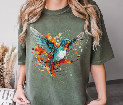 Comfort Colors Kolibri T-Shirt, Tierliebhaber Shirt, Vogel T-Shirt, Vogelbeobachter T-Shirt, Einzigartige Geschenkidee, Aquarell Kunst T-Shirt, Vogel Shirt