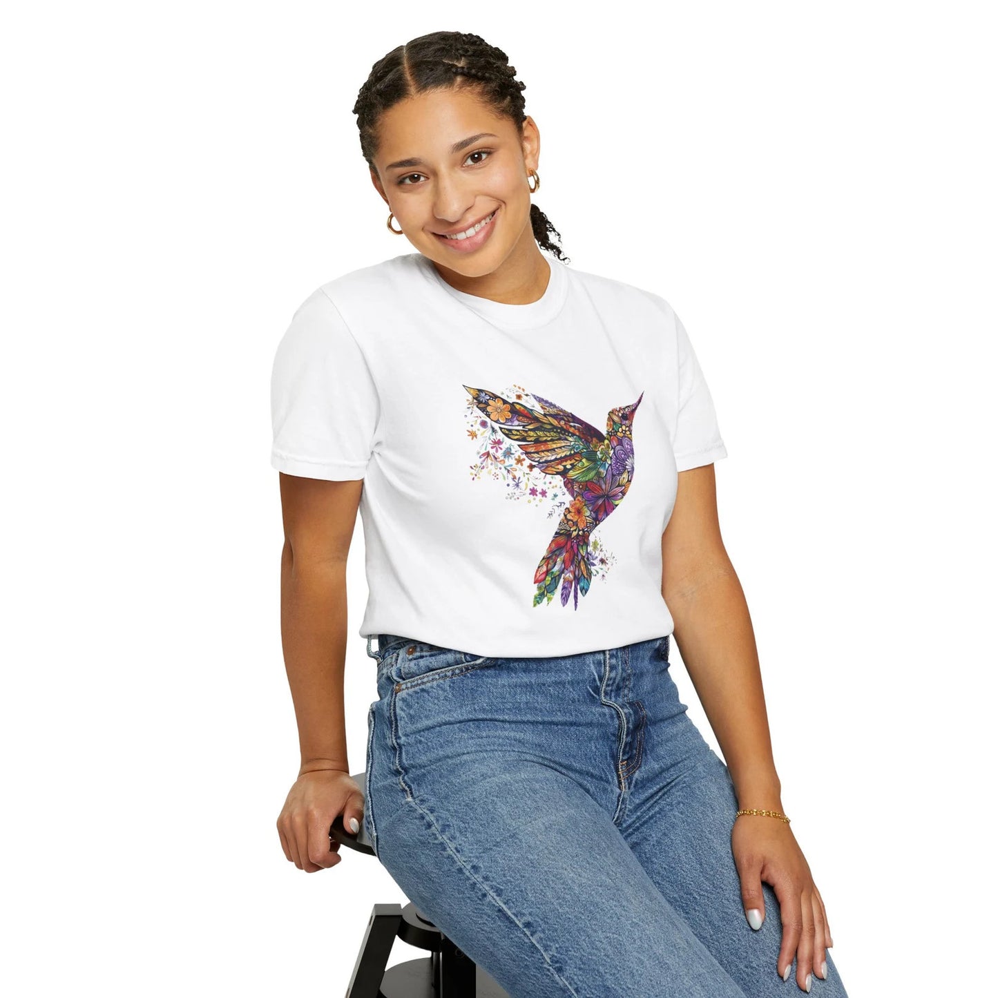 Colibri fleuri, Tee-shirt amoureux des animaux, Cadeau pour elle, T-shirt amoureux des oiseaux, Oiseaux de printemps, Chemise à fleurs, T-shirts d’oiseaux, Tee-shirt tendance