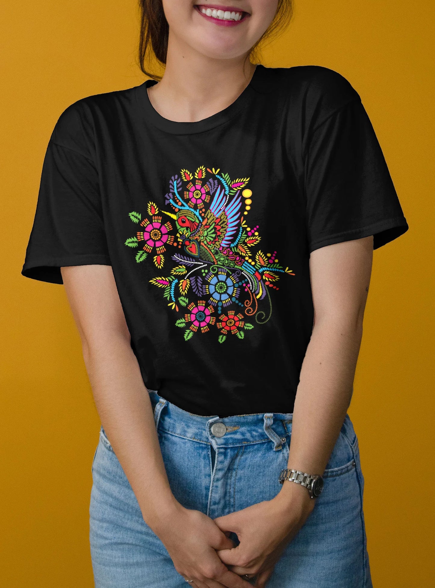 Style Otomi Colibri - T-Shirt Mexicain