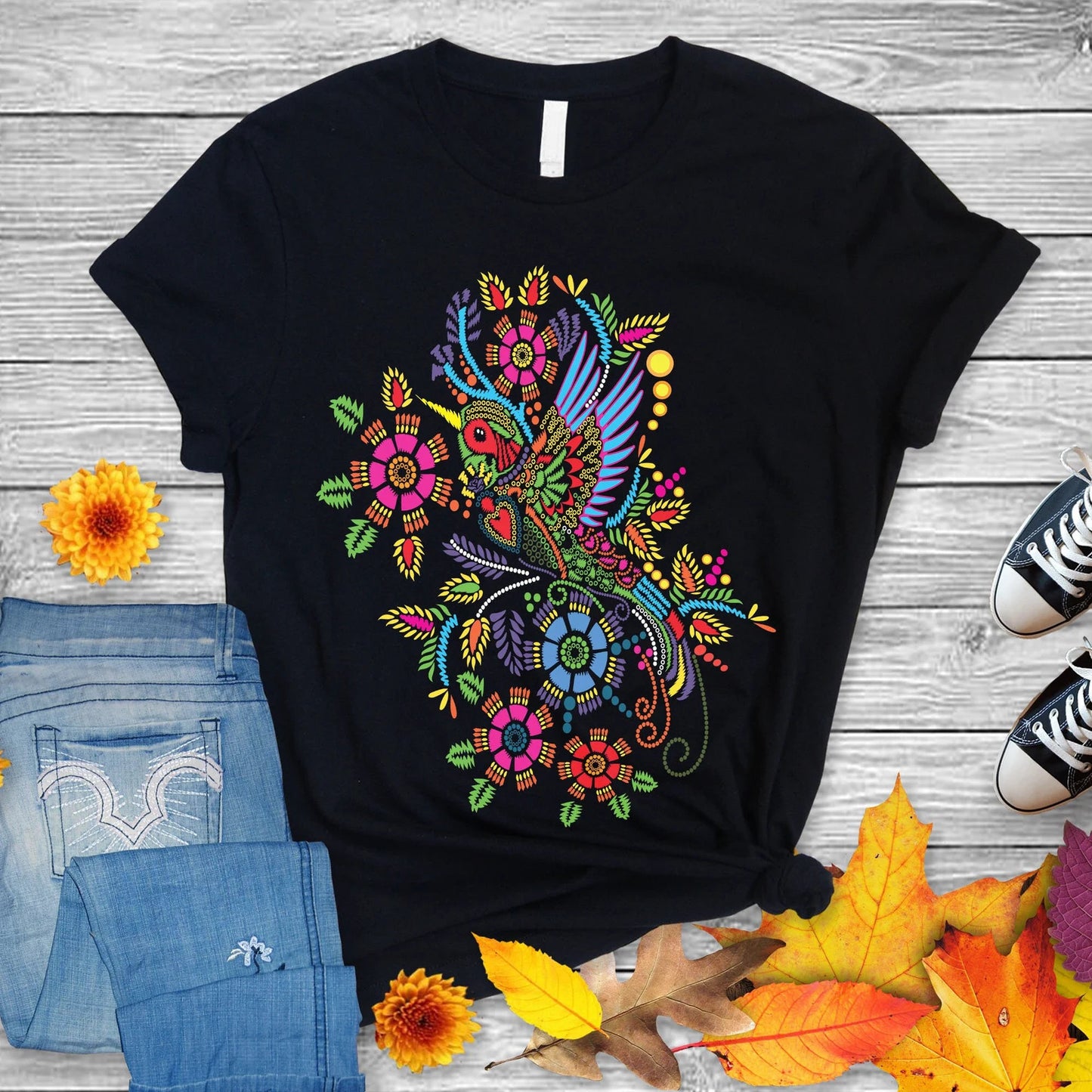 Style Otomi Colibri - T-Shirt Mexicain