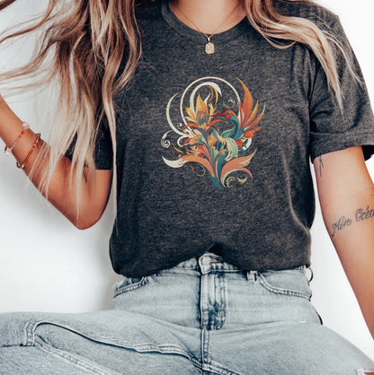 Floral Art Nouveau Bird T Shirt, Colorful T-Shirt Gift for Flower Lover, Hummingbird Tee Shirt for Bird Lover Shirt, Bird Graphic TShirt