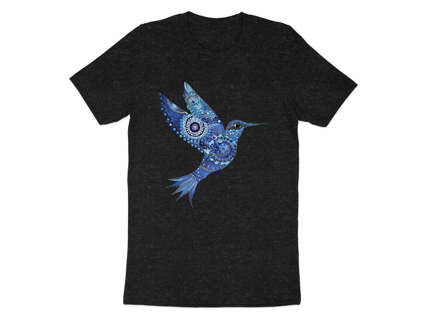 Blue Floral Hummingbird T-Shirt, Intricate Mandala Style Hummingbird Design, Bird Lover Gift Trendy 3960 Hummingbird