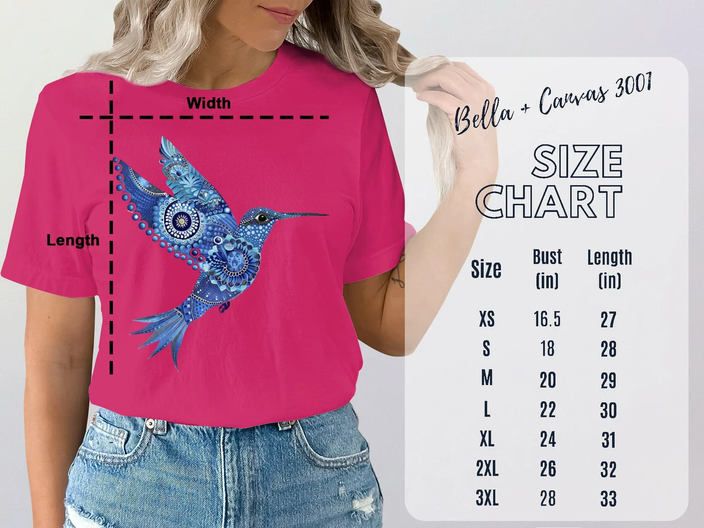 T-shirt colibri floral bleu, conception complexe de colibri de style mandala, cadeau d’amoureux des oiseaux tendance 3960 colibri