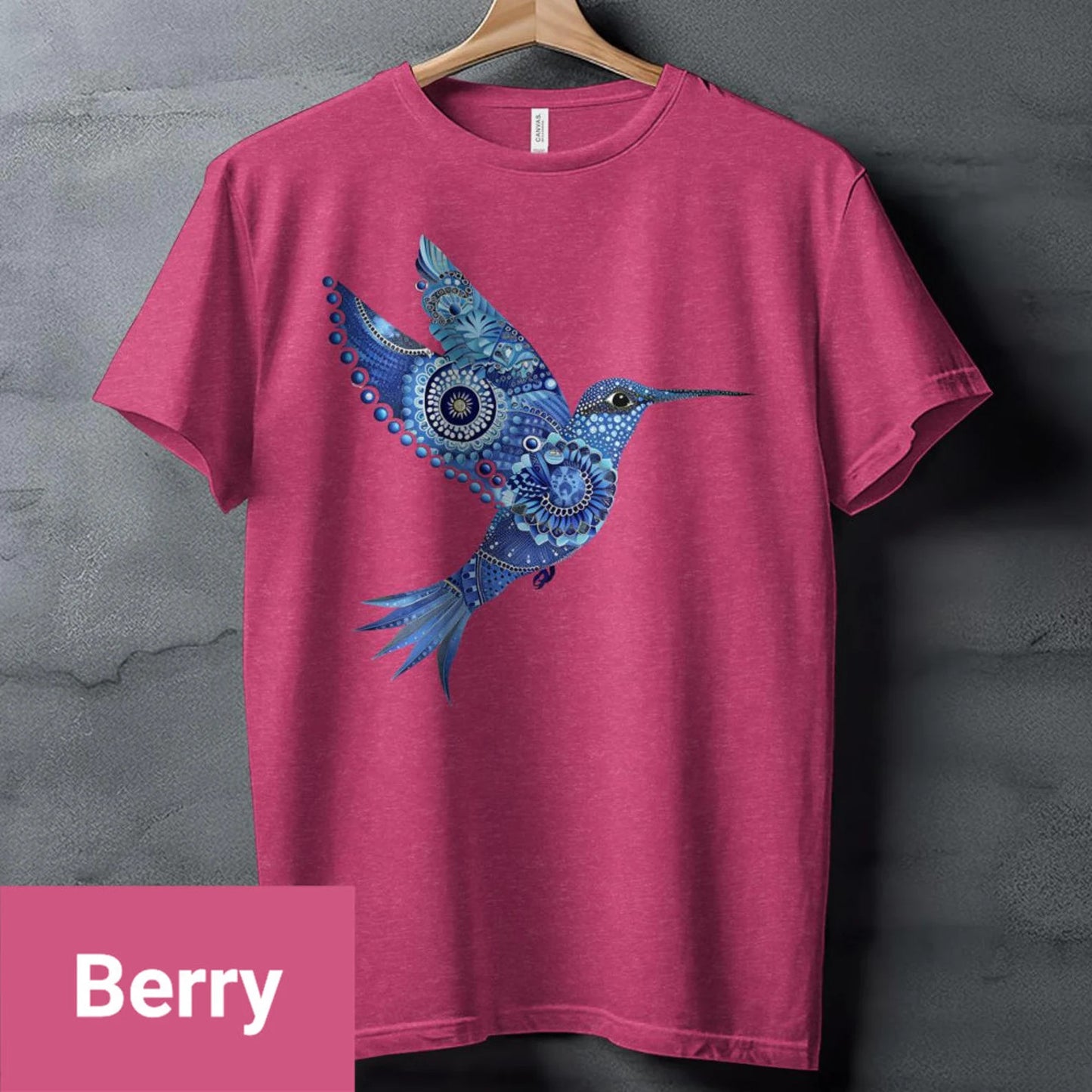 T-shirt colibri floral bleu, conception complexe de colibri de style mandala, cadeau d’amoureux des oiseaux tendance 3960 colibri