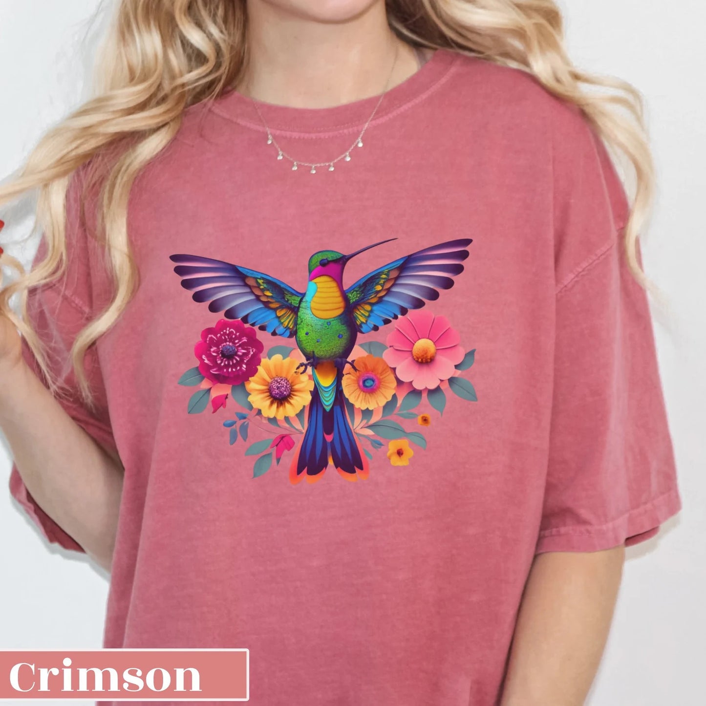 Floral Hummingbird Shirt, Animal Lover Tee, Trendy Bird Tshirt, Gift For Her, Bird Lover Tee, Spring Bird Flower Top, Birdwatching Gift Idea