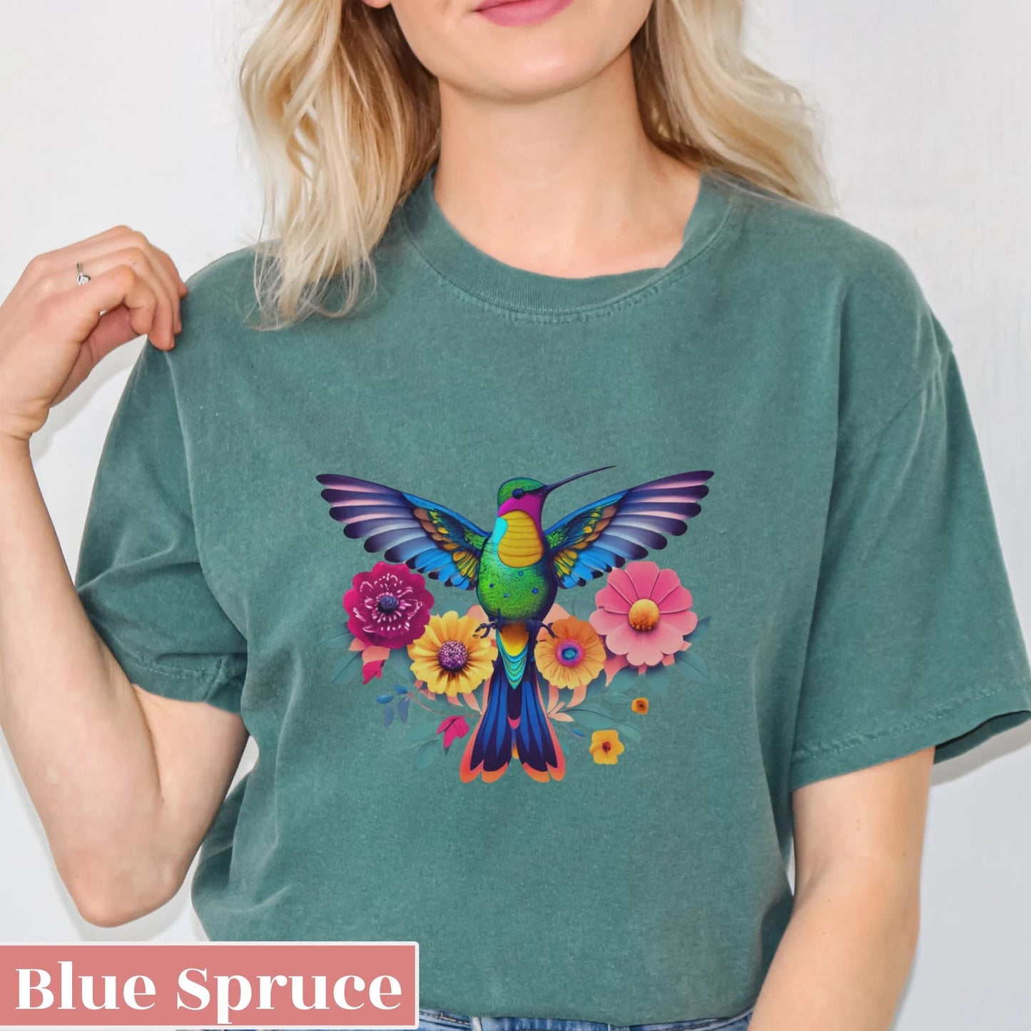 Florales Kolibri Shirt, Tierliebhaber T-Shirt, trendiges Vogel T-Shirt, Geschenk für Sie, Vogelliebhaber T-Shirt, Frühlingsvogel Blumen Top, Vogelbeobachtung Geschenkidee