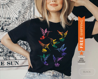 LGBTQ Hummingbird Shirt, Queer Bird Lover TShirt, LGBTQ Gift, Gay Pride Birdwatching T-Shirt, Rainbow Birdwatcher T Shirt, Birding Tee Shirt