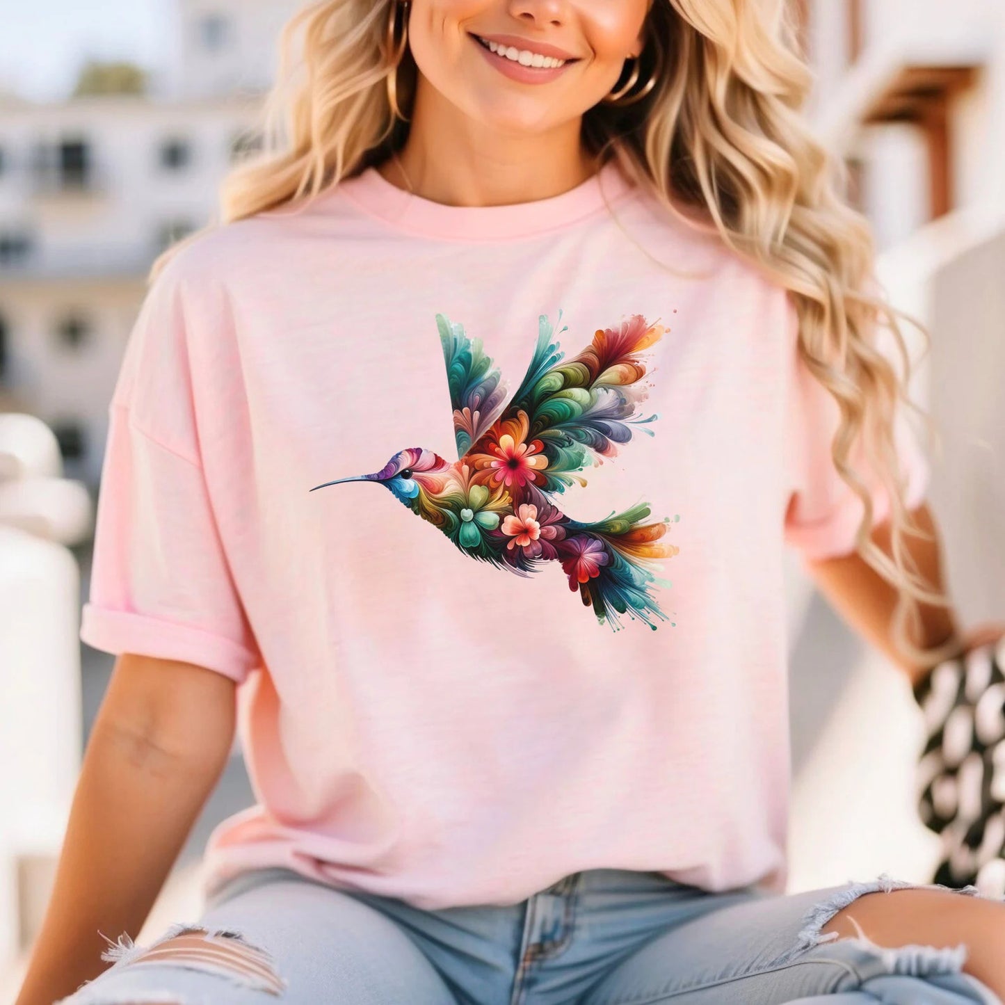 Floral Hummingbird Shirt, Bird T-Shirt, Trendy Graphic Tee, Flower Shirt, Animal Lover Gift, Bird Lover TShirt, Gift For Her, Summer Birds