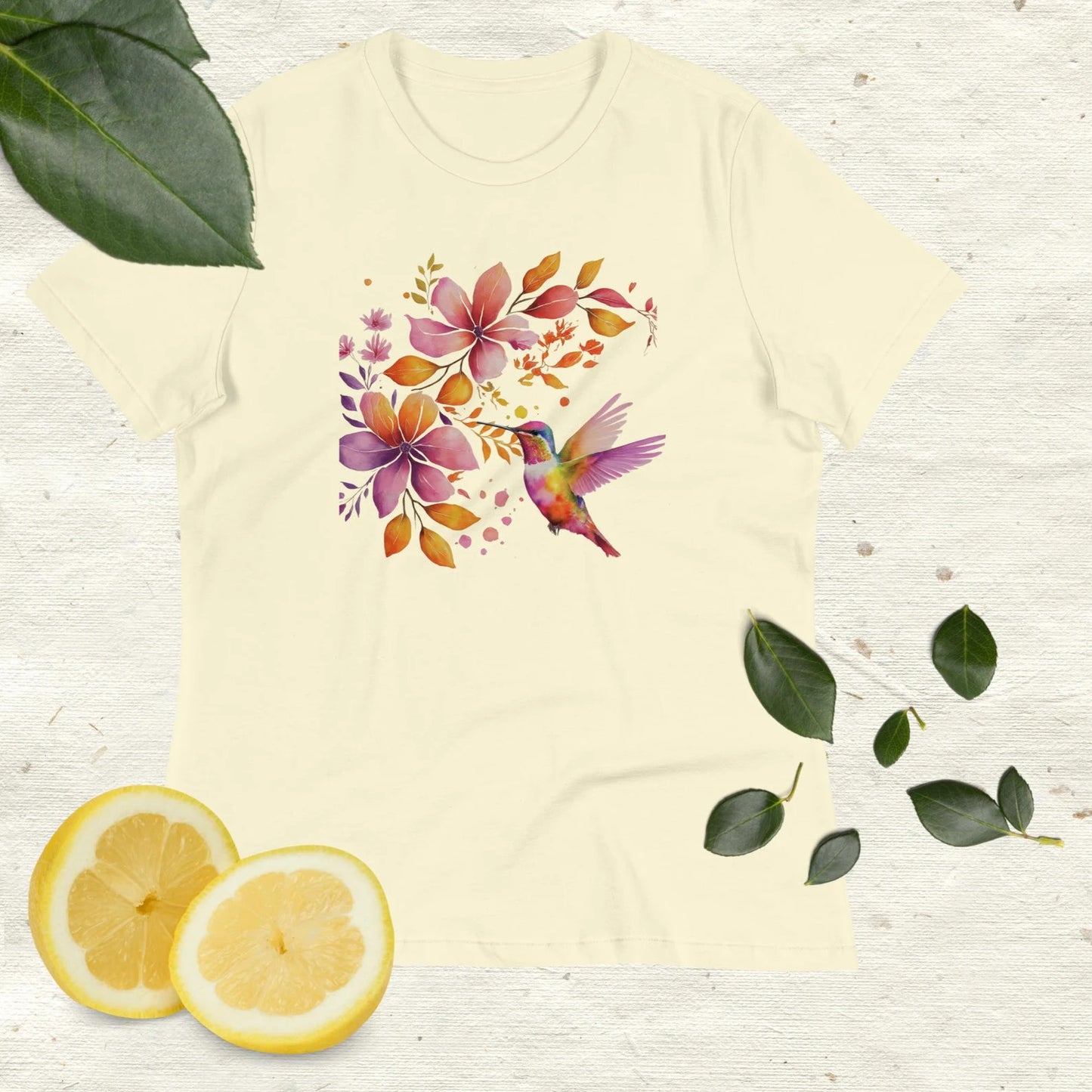 T-shirt femme, chemise colibri, t-shirt oiseaux aquarelle, chemise aquarelle oiseau, fleur aquarelle, colibri aquarelle, tee nature