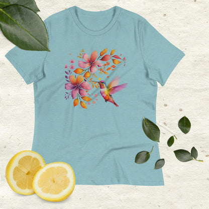 T-shirt femme, chemise colibri, t-shirt oiseaux aquarelle, chemise aquarelle oiseau, fleur aquarelle, colibri aquarelle, tee nature