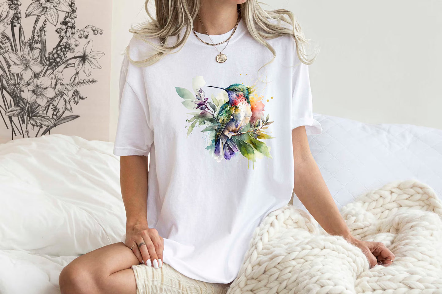 Florales Kolibri Shirt, Comfort Colors T-Shirt, Tierliebhaber T-Shirt, Vogel Shirts, Trendy T-Shirt, Geschenk für Sie, Vogelliebhaber Shirt, Frühlingsvögel