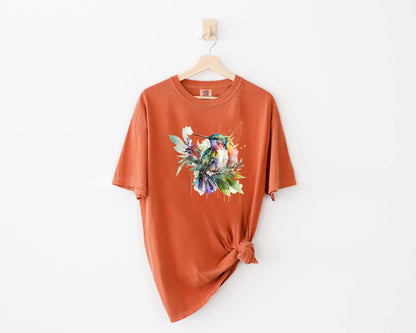 Chemise florale de colibri, tee-shirt Comfort Colors, tee-shirt amoureux des animaux, chemises d’oiseaux, tee-shirt tendance, cadeau pour elle, chemise d’amoureux des oiseaux, oiseaux de printemps