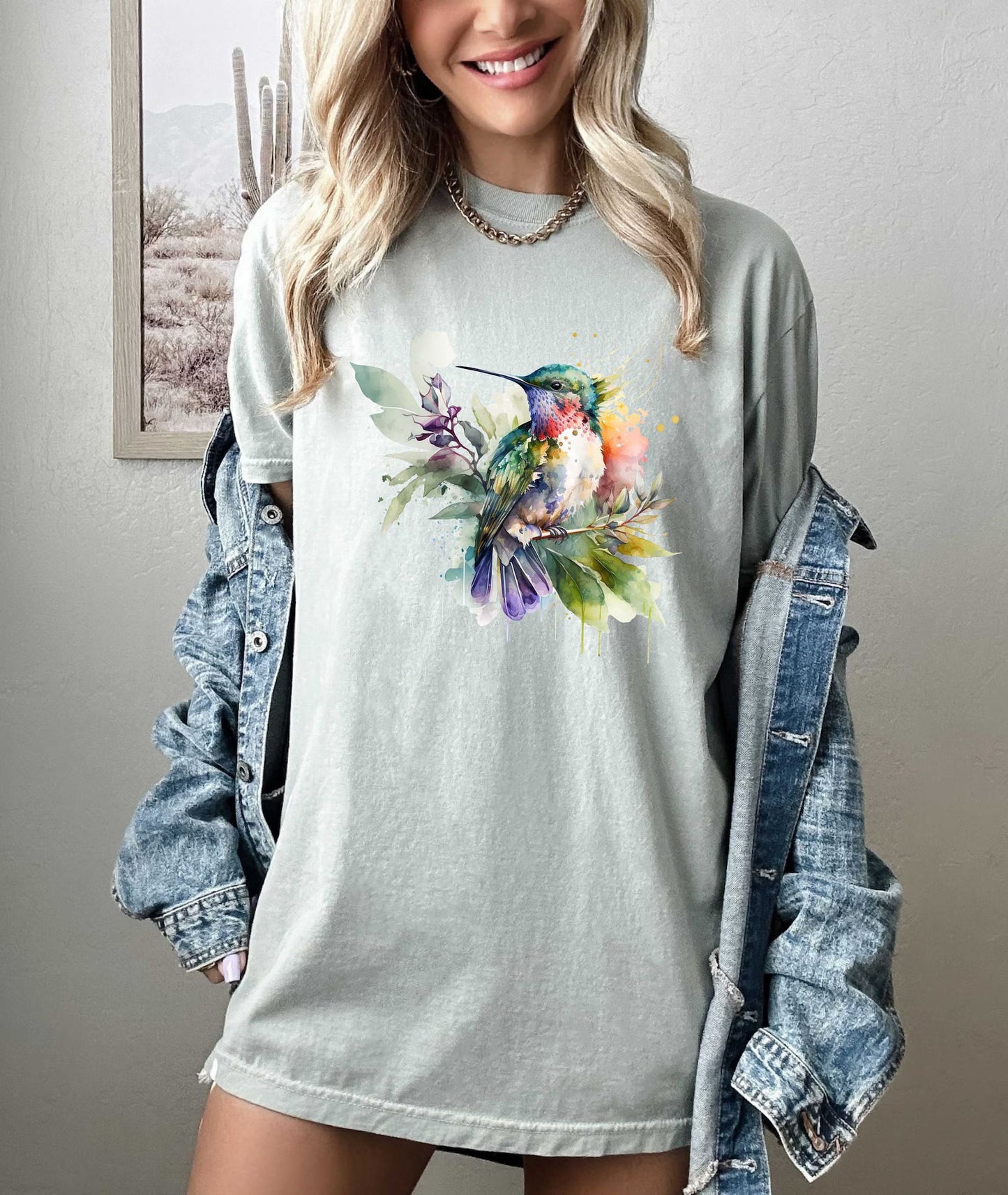 Florales Kolibri Shirt, Comfort Colors T-Shirt, Tierliebhaber T-Shirt, Vogel Shirts, Trendy T-Shirt, Geschenk für Sie, Vogelliebhaber Shirt, Frühlingsvögel