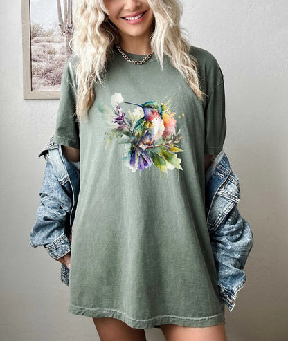 Florales Kolibri Shirt, Comfort Colors T-Shirt, Tierliebhaber T-Shirt, Vogel Shirts, Trendy T-Shirt, Geschenk für Sie, Vogelliebhaber Shirt, Frühlingsvögel