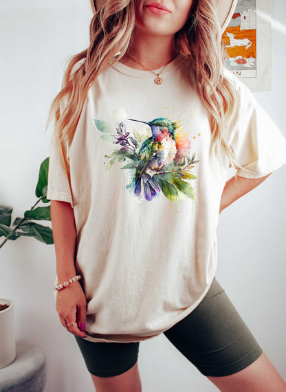 Chemise florale de colibri, tee-shirt Comfort Colors, tee-shirt amoureux des animaux, chemises d’oiseaux, tee-shirt tendance, cadeau pour elle, chemise d’amoureux des oiseaux, oiseaux de printemps