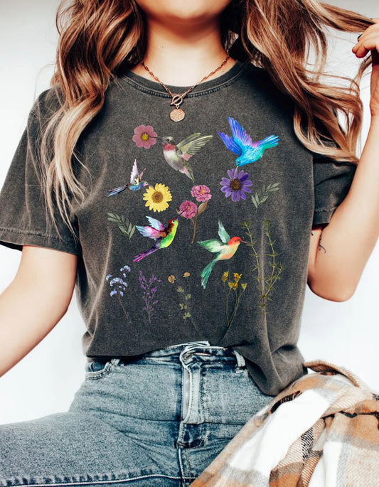 Kolibri Shirt Cottagecore Kolibri Shirt Natur T-Shirt, Aquarell Kolibri, Vogel Shirt, Kolibri Liebhaber Vogel Liebhaber Shirt