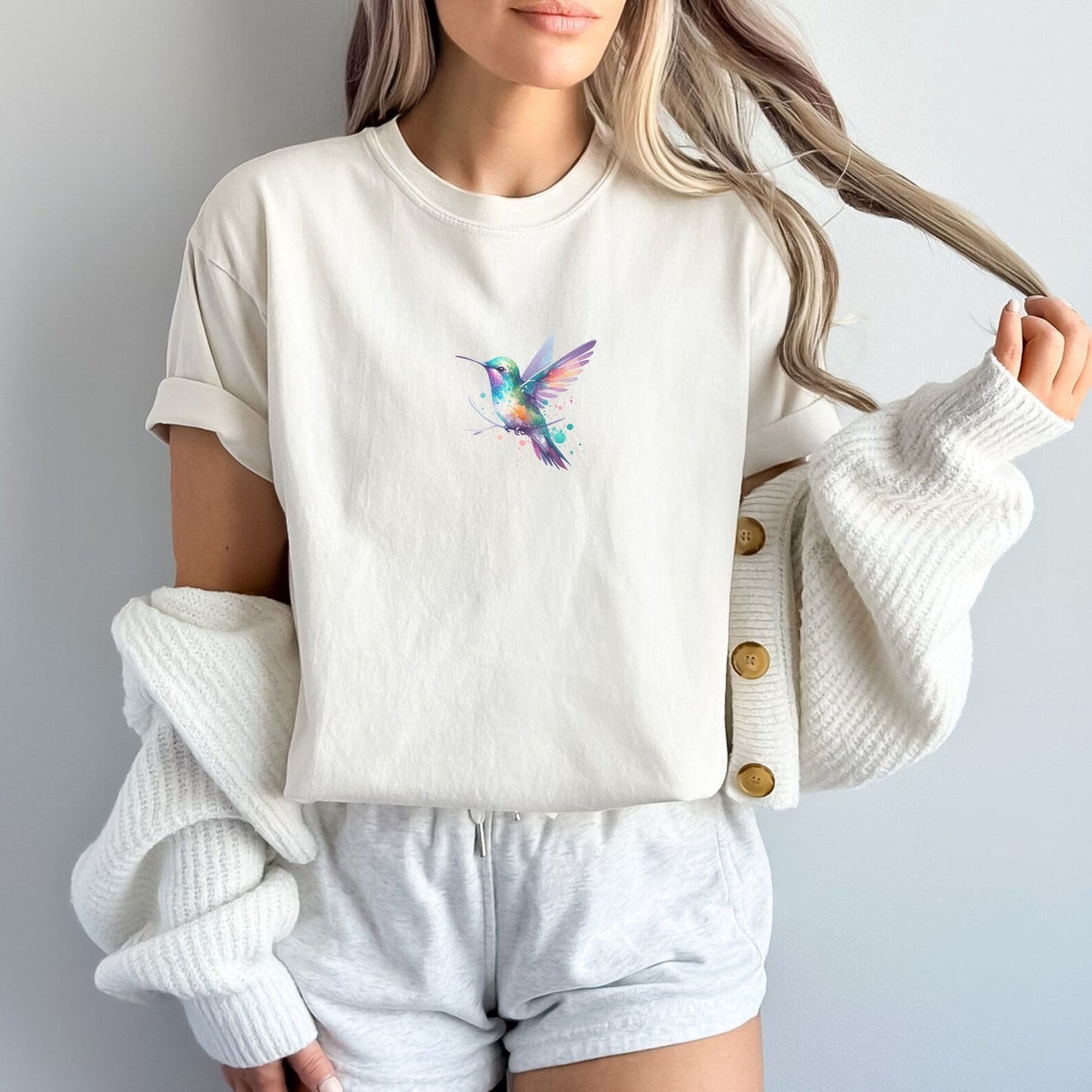 Hummingbird Comfort Colors Tshirt, Bird Lover Tee, Hummingbird Gift, Watercolor Hummingbird Shirt, Gift for Birders, Animal Lover Shirt