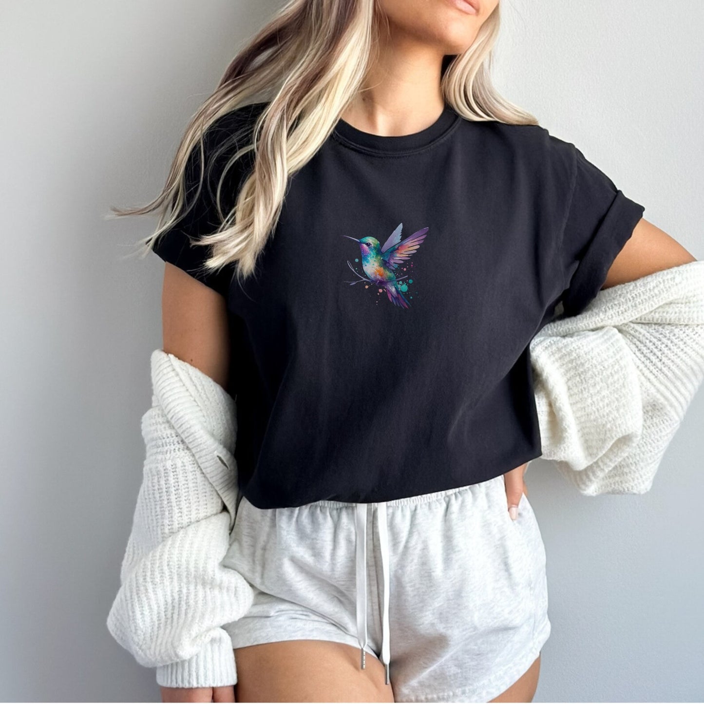 Hummingbird Comfort Colors Tshirt, Bird Lover Tee, Hummingbird Gift, Watercolor Hummingbird Shirt, Gift for Birders, Animal Lover Shirt