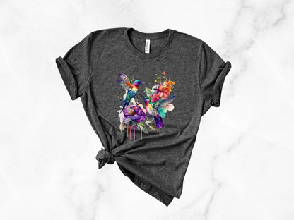 Kolibri Shirt, Aquarell Vögel T-Shirt, Natur T-Shirt, Aquarell Kolibri, Vogel Aquarell Shirt