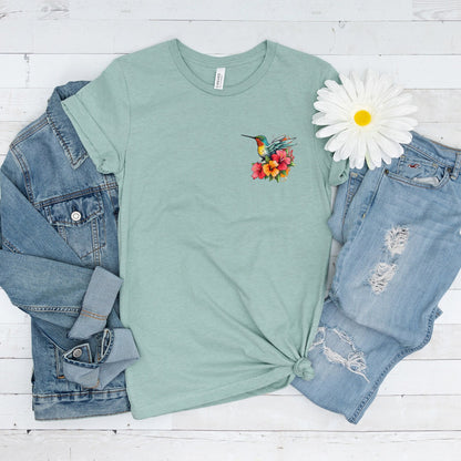 Chemises d’oiseaux, T-shirt floral colibri, tee-shirt amoureux de la nature, t-shirt amoureux des oiseaux, printemps, fleur d’hibiscus, cadeau pour elle, tropical, simple, mignon