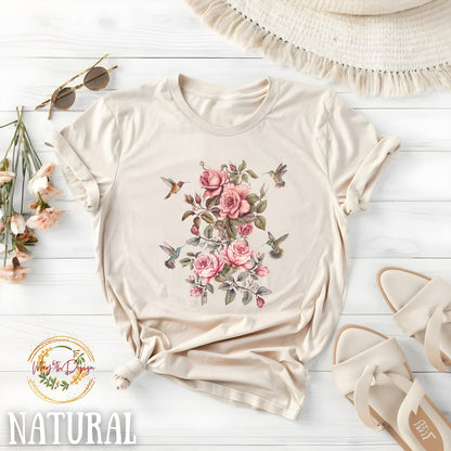 Hummingbird Shirt, Botanical Shirt, Nature Lover Shirt, Wildflower Shirt, Cottagecore Shirt, Plants Lover Gift, Gift for Women, Bird Print