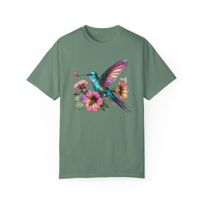 T-shirt colibri, chemise colibri, chemise oiseaux, chemise fleurs sauvages, chemise fleurs tropicales, tee-shirt tendance, chemise de jardinage, chemise de printemps