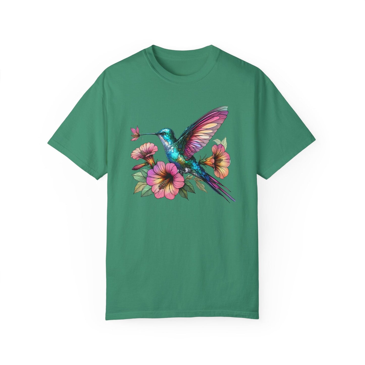 T-shirt colibri, chemise colibri, chemise oiseaux, chemise fleurs sauvages, chemise fleurs tropicales, tee-shirt tendance, chemise de jardinage, chemise de printemps