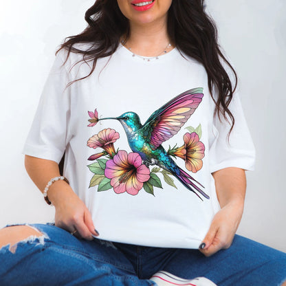 Kolibri T-Shirt, Kolibri Shirt, Vögel Shirt, Wildblumen Shirt, Tropische Blumen Shirt, Trendy T-Shirt, Garten Shirt, Frühling Shirt