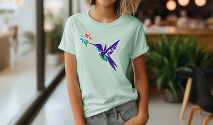 T-shirt coloré de colibri, T-shirt unisexe, T-shirt d’oiseaux de printemps et d’été, tee-shirt d’amoureux d’oiseaux, chemise d’animaux sauvages, cadeaux pour elle, tee-shirt vibrant