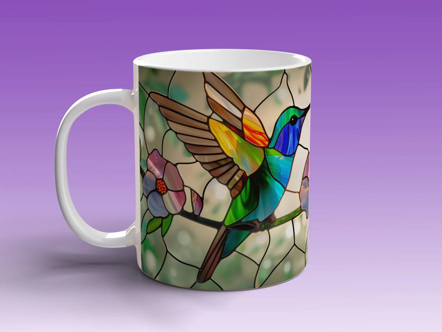 Hummingbird Stained Glass Mug Delightful Cup for Bird Enthusiast Artistic Gift for Nature Admirer Decorative Hummingbird Coffee Mug Gift