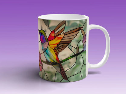 Hummingbird Stained Glass Mug Delightful Cup for Bird Enthusiast Artistic Gift for Nature Admirer Decorative Hummingbird Coffee Mug Gift