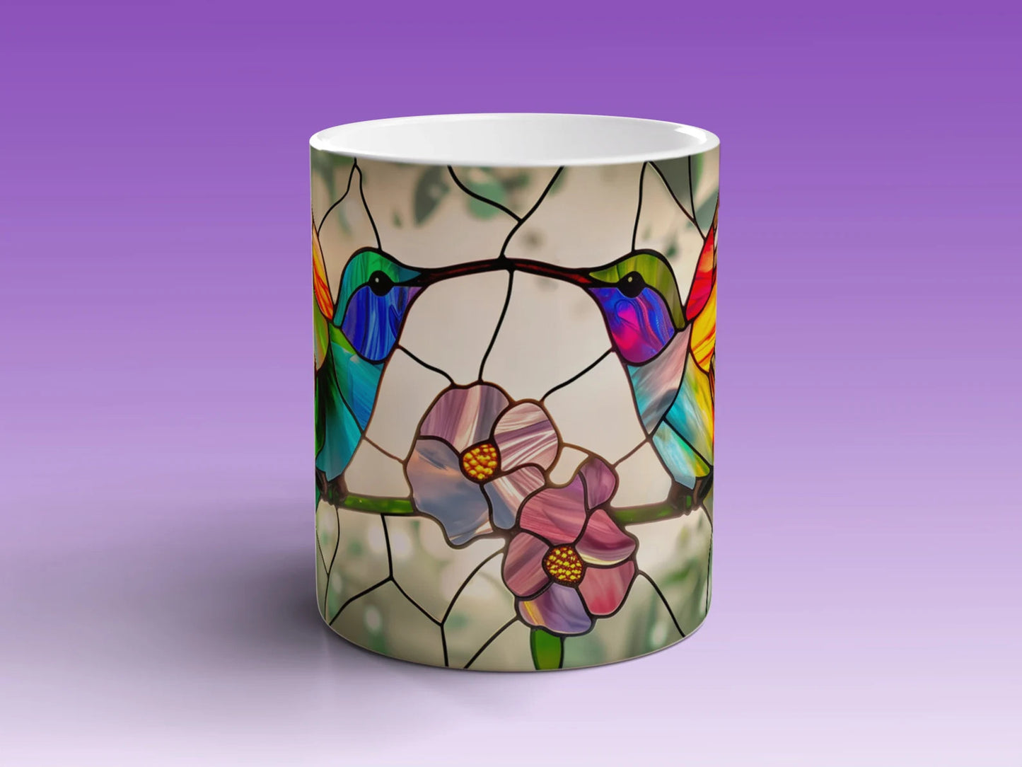 Hummingbird Stained Glass Mug Delightful Cup for Bird Enthusiast Artistic Gift for Nature Admirer Decorative Hummingbird Coffee Mug Gift