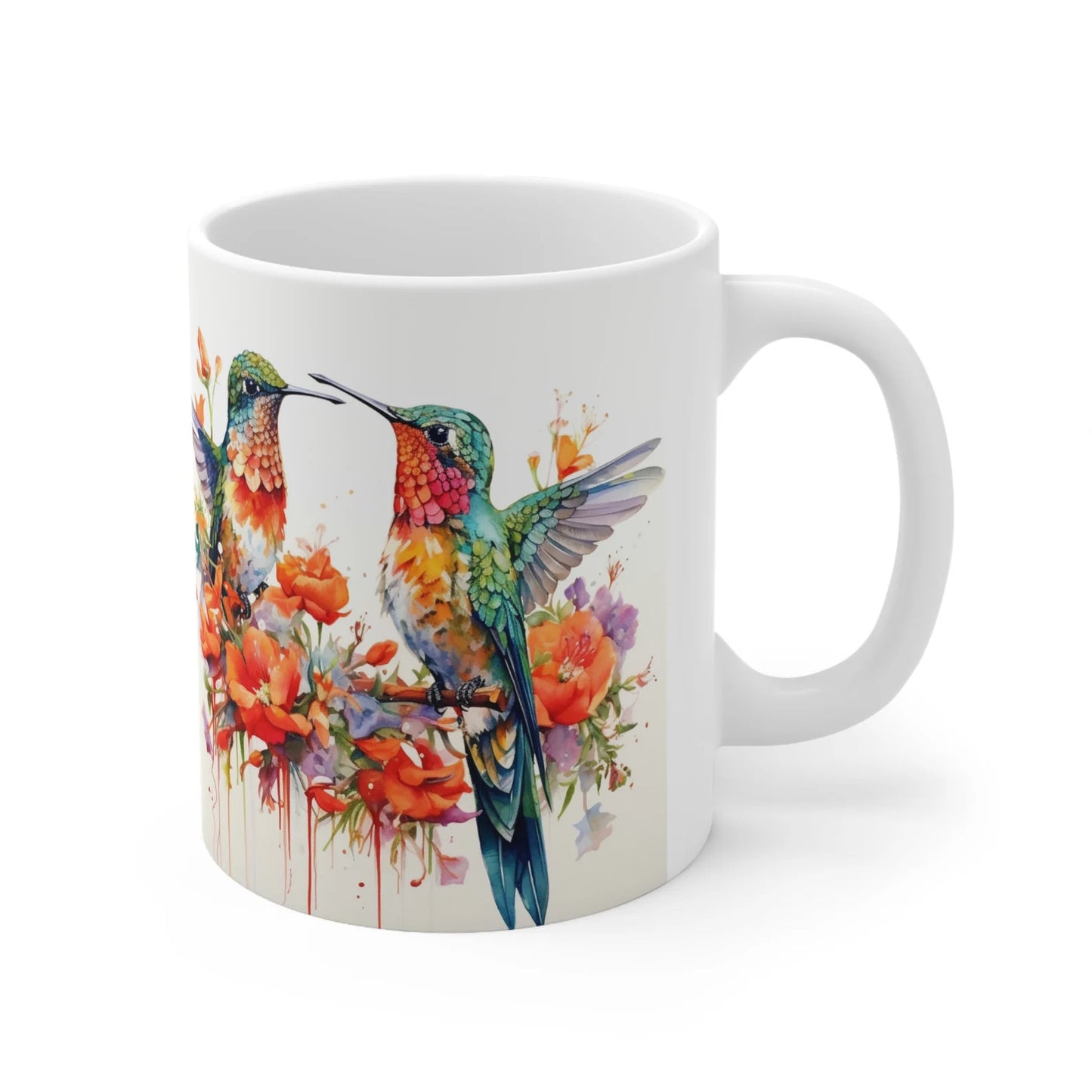 Pretty Boho Watercolor Hummingbirds and Flowers Coffee Mug, Hummingbirds Floral Tea Cup, Small Birds Cup, Gift for Hummingbird Lovers