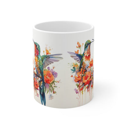 Pretty Boho Watercolor Hummingbirds and Flowers Coffee Mug, Hummingbirds Floral Tea Cup, Small Birds Cup, Gift for Hummingbird Lovers