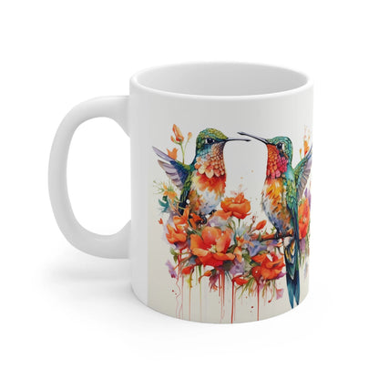 Pretty Boho Watercolor Hummingbirds and Flowers Coffee Mug, Hummingbirds Floral Tea Cup, Small Birds Cup, Gift for Hummingbird Lovers