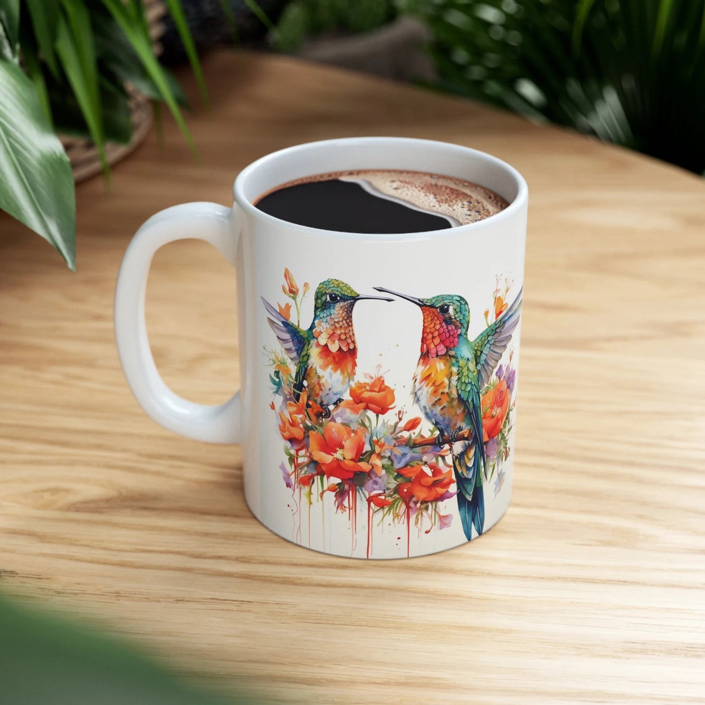 Pretty Boho Watercolor Hummingbirds and Flowers Coffee Mug, Hummingbirds Floral Tea Cup, Small Birds Cup, Gift for Hummingbird Lovers