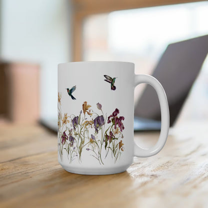 Hummingbird Coffee Mug, Hummingbird Mug, Mug Hummingbird, Cute Hummingbird Cup, Bird Coffee Mug, Bird Lover Gift, Pressed Flowers Cup