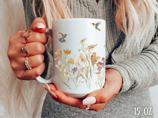 Kolibri Kaffeetasse, Kolibri Tasse, Tasse Kolibri, Süße Kolibri Tasse, Vogel Kaffeetasse, Vogel Liebhaber Geschenk, Gepresste Blumen Tasse