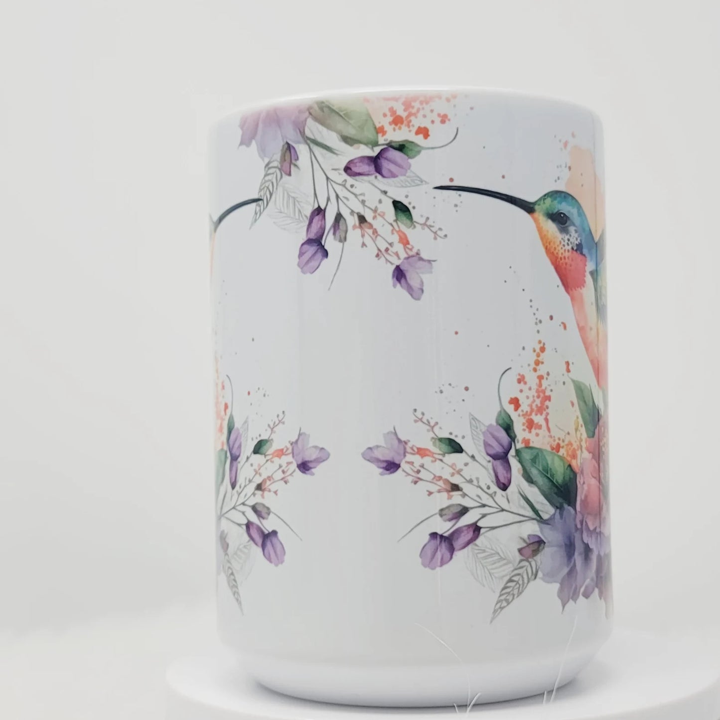 Kolibri-Tasse, Pfirsich, Blaugrün, Lila und Blau Aquarell Gartenvogel-Tasse, 15oz, versandfertig